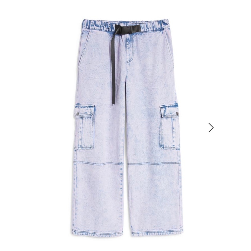 BP. BE PROUD PRIDE GENDER INCLUSIVE BELTED DENIM CARGO PANTS IN PURPLE ACID WASH